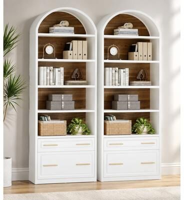 BLUEBELL "76.8"" Tall Arched Bookcase with 2 Storage Drawer (Set of 2)"
