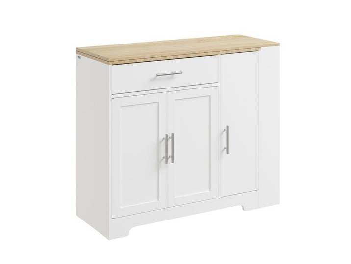 Îlot central de cuisine scandinave blanc - SoBuy - Plan de travail extensible rabattable - Tiroir compartimenté
