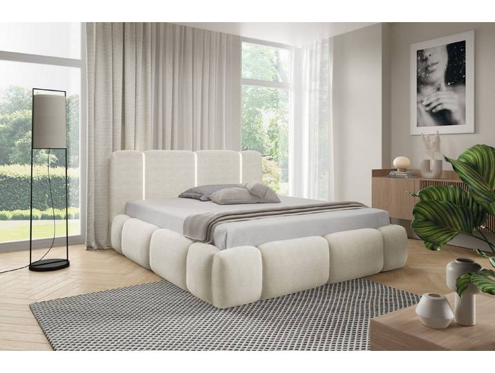 yourhouse24 Polsterbett Design-Bett – Futuristischer Look mit LED-Licht, Bubble-Optik & Japandi