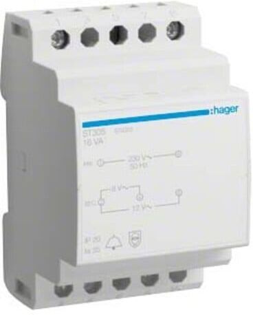 Hager Klingeltrafo 8V/2,0A-12V/1,33A ST305)