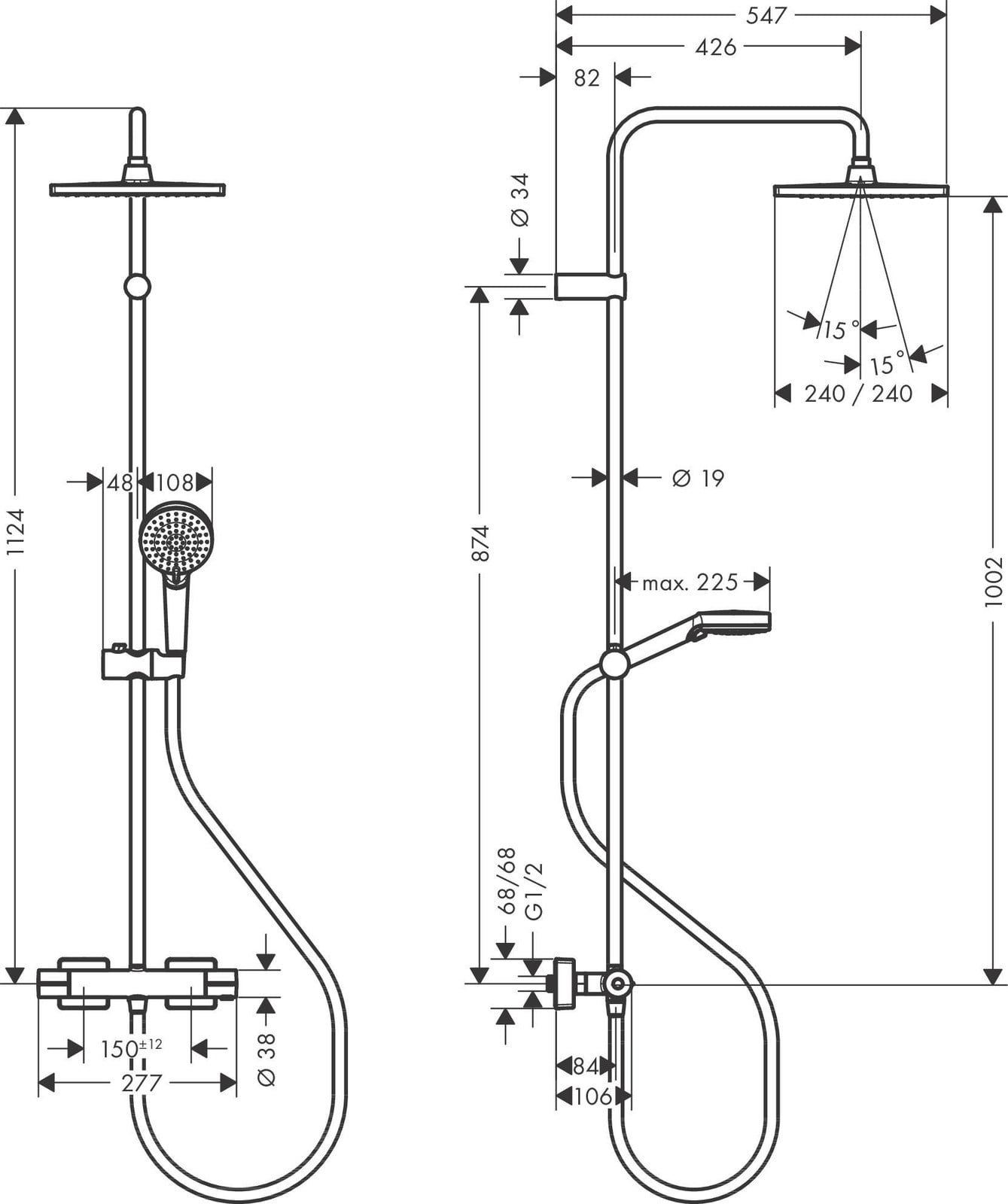 Hansgrohe Vernis Shape douchekolom 240 1jet met thermostaat, matzwart