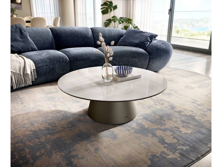 DELIFE Couchtisch Edge, Rund 100x100 cm Keramik Onyx Champagne Borna Effektfinish Titan
