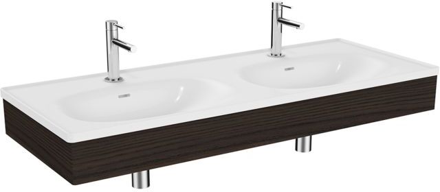 VitrA Equal Doppelmöbelwaschtisch-Set 64095 130x52cm, mit Möbelwaschtisch asymmetrisch, weiß, mit Holzblende ulme