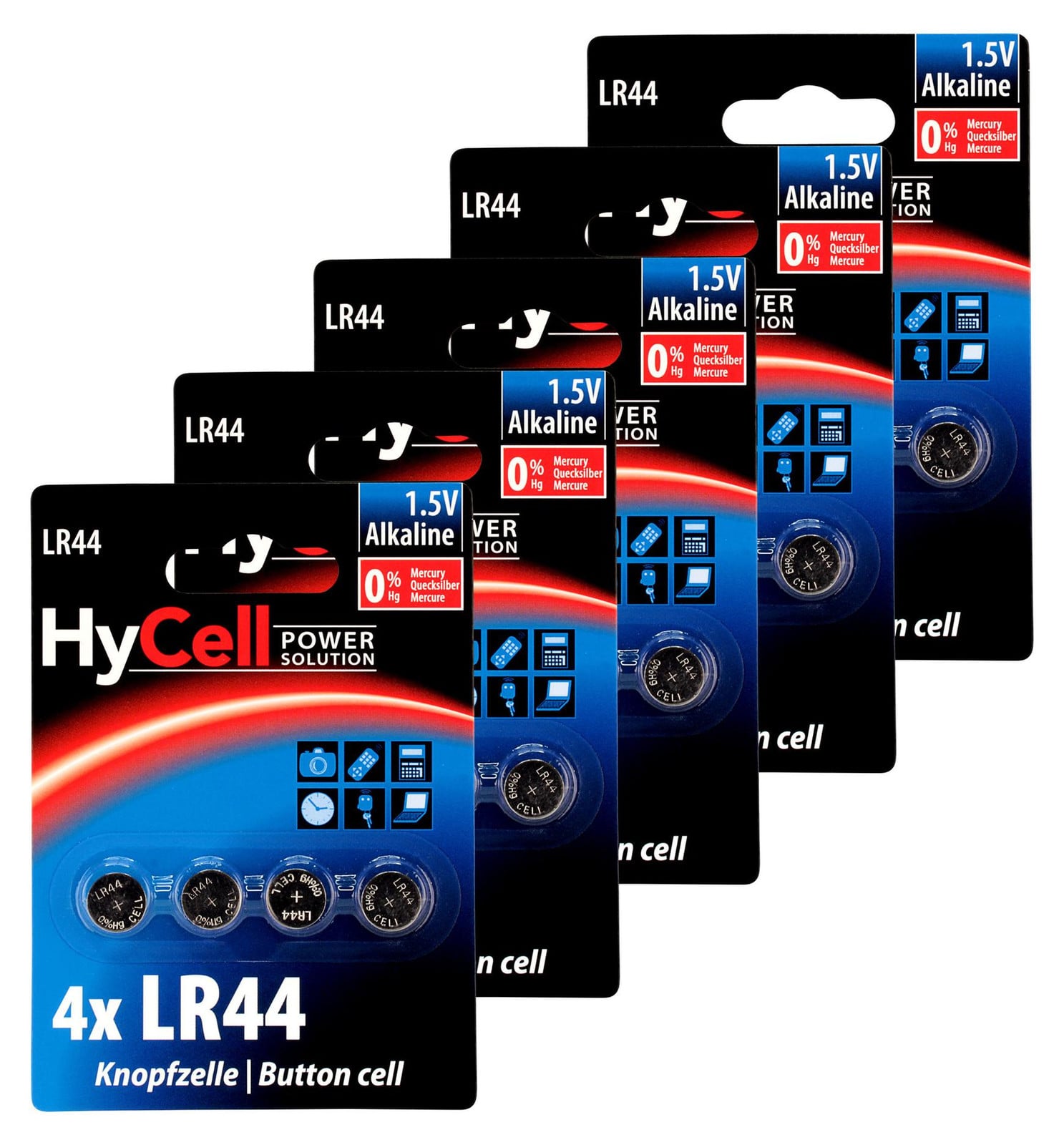 HyCell 20-delige verpakking alkaline knoopcelbatterijen LR44, 1,5V