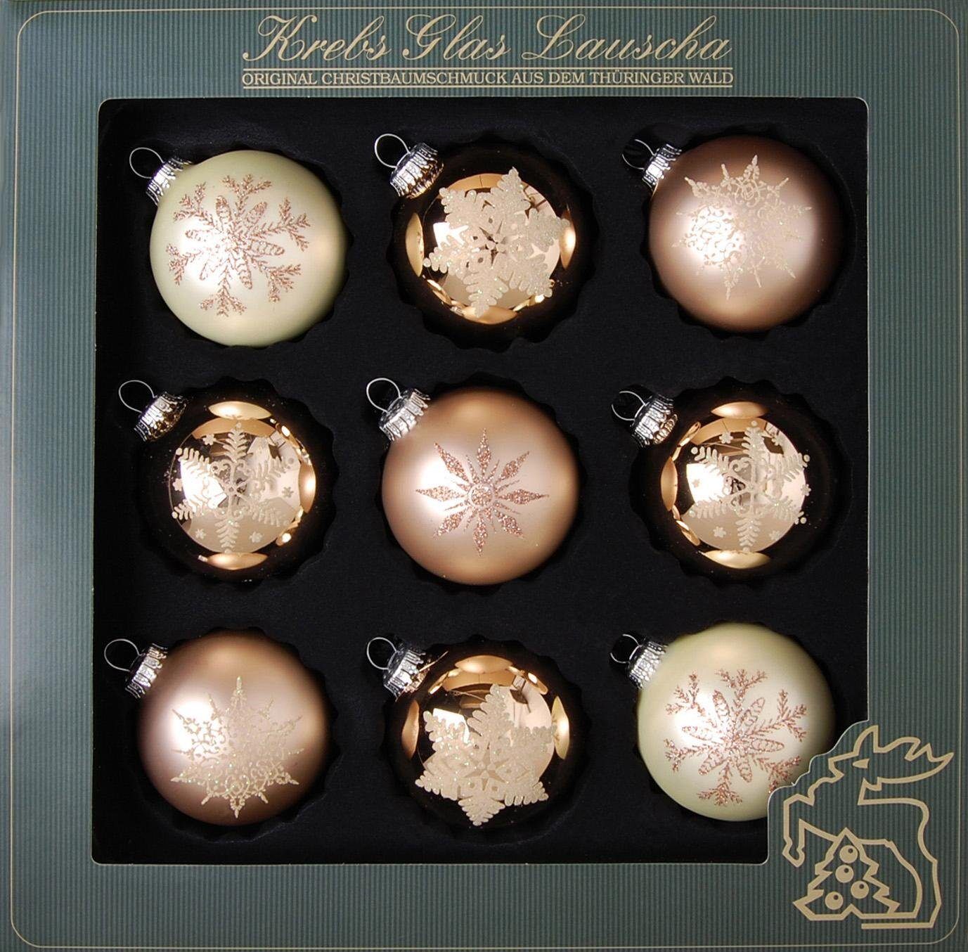 Weihnachtsbaumkugel KREBS GLAS LAUSCHA "Cappuccino, Weihnachtsdeko, Christbaumschmuck, Christbaumkugeln Glas", braun (beige, cappuccino), Ø:8cm, Glas, Weihnachtsbaumkugeln, Weihnachtsbaumkugel beige, cappuccino 8cm