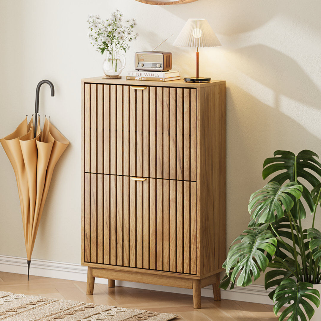 Brayden Studio Shoe Storage Cabinet Oak 60cm W 12