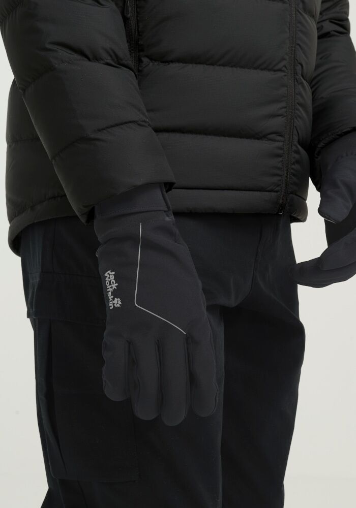 Multisporthandschuhe JACK WOLFSKIN "REFL WINTER GLOVE", Gr. L (23,5/25,5), schwarz, Kunstfaser, Handschuhe Multisporthandschuhe schwarz L (23,5/25,5)