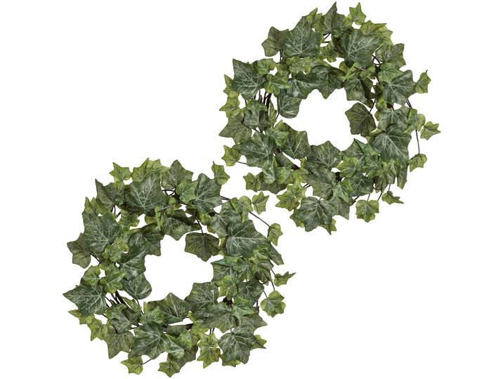 Kunstkranz CREATIV GREEN Efeukranz mit englischem Blatt , grün, H:5cm Ø:25cm, Obermaterial: 70% Polyester, 30% Kunststoff, Kunstpflanzen, Kunstkranz, 2er Set