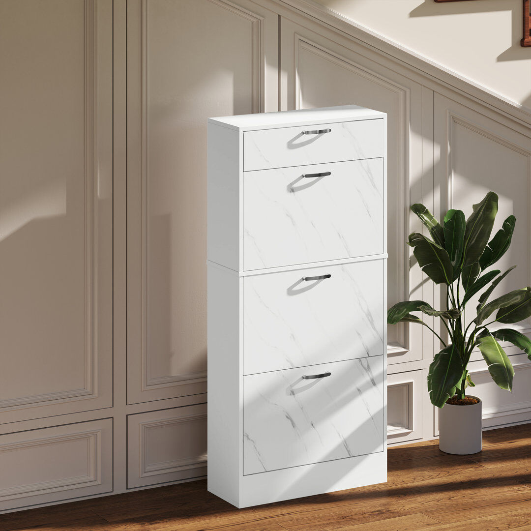 Latitude Run HOMCOM Shoe Cabinet w/ 4 Drawers Shoe Storage Organiser for 18 Pairs Black White 18