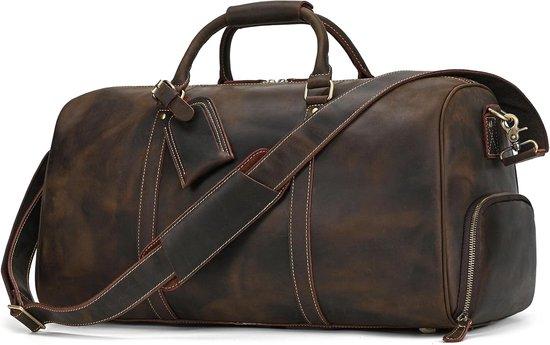 Vintage-Reisetasche für Herren, leer, Wochenendtasche, Duffelbag, große Reisetasche, 55 cm, aus echtem Leder, im Retro-Stil, ideal für Wochenendausflüge, Urlaub und Reisen