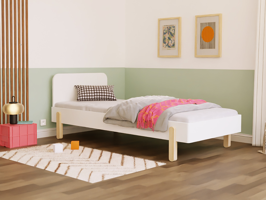 Einzelbett NOVA mit rechteckigem Kopfteil 90x200 cm Ziegel, Schiefe Beine, Mit der Barriere