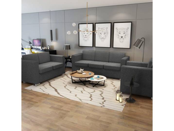 vidaXL Ensemble de canapés trois pièces tissu gris foncé