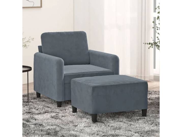 Fauteuil repose-pied gris foncé 60 cm velours fauteuil avec pouf moelleux salon design chic confortable