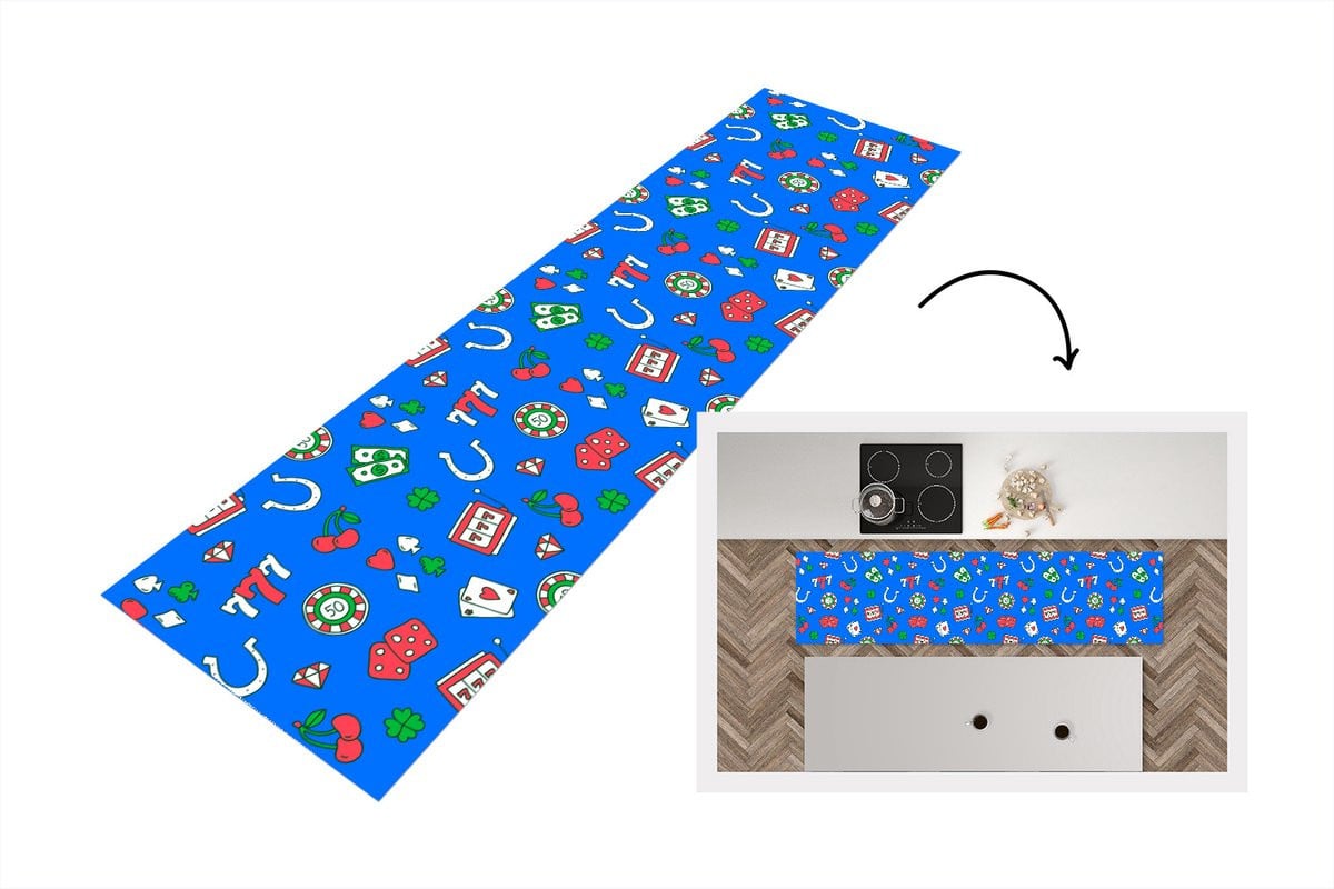 Keukenloper Casino met Casino en Poker Patronen - Vinyl - 200 x 50 cm