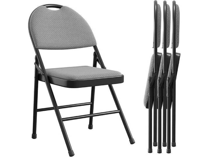 Pack 4 chaises pliantes coussin épais gris maison bureau intérieur extérieur
