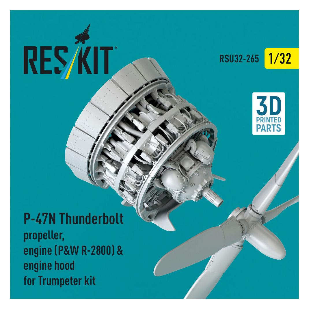 ResKit P-47N Thunderbolt propeller, engine (P&W R-2800) & engine hood (3D Printed) for Trumpeter (RSU32-0265)