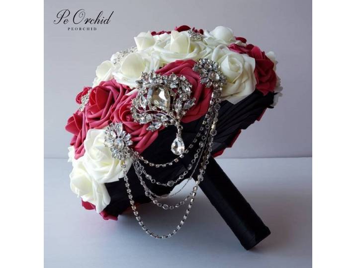 PEORCHID-Bouquet de Patients en Cascade avec Strass, FusFriendly, Broche Ivoire et Noir, Fleurs de Mariage, JOGothic