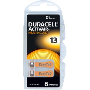 Duracell Hörgerätebatterie Easy Tab 13, 300 mAh, PR48, orange, Zink-Luft, 6 Stück