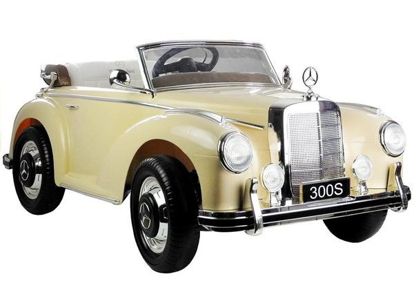 Mercedes Benz Oldtimer 300s Kinderfahrzeug Elektrofahrzeug 12V EVA Reifen Ledersitz MP3 Beige