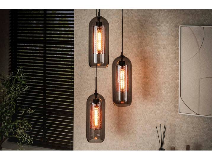 Pendelleuchte „Talvira“ – Gestuft mit 3 Leuchten im Rauchglas-Mesh-Design - Rauchglas-Mesh - Luxusbetten24