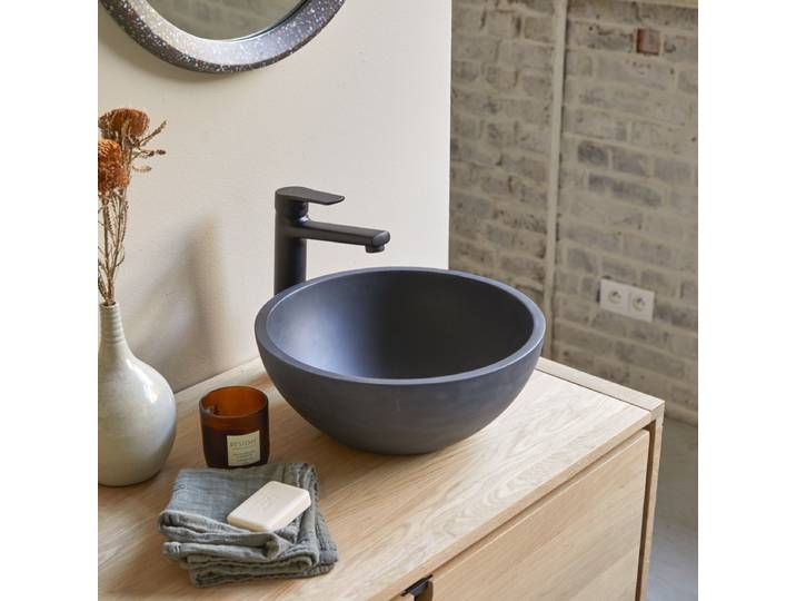 Rundes Waschbecken Micha aus Terrazzo Black - Schwarz