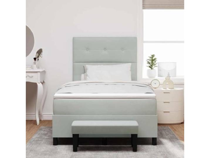 KTHLBRH Boxspringbett mit Kopfteil hellgrau 200x120 cm Samt Engineered Holzgestell, mittelfeste Schaumstoff-Matratze, modernes Design