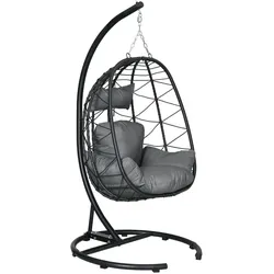 Outsunny Outsunny Hängesessel Hängestuhl Rattan mit Wasserdichtem Abdeckung, Dunkelgrau