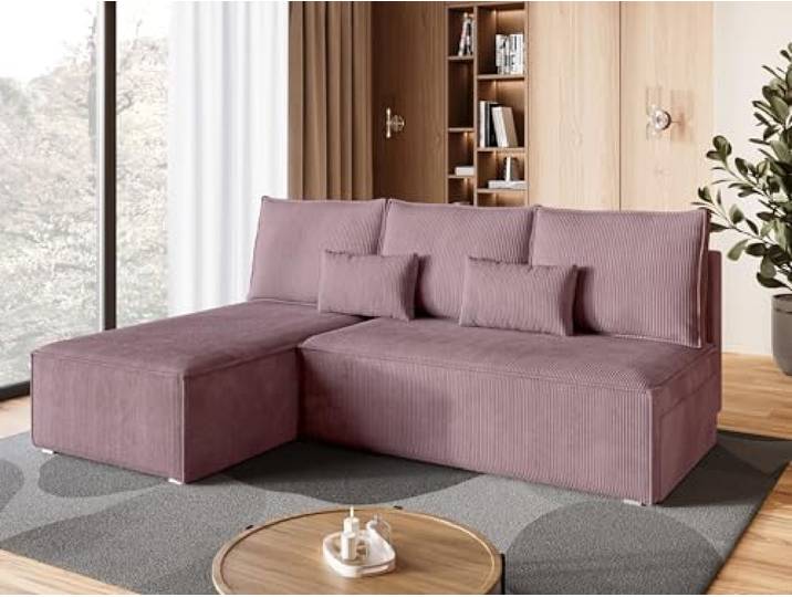 BROMARKT Ecksofa mit Schlaffunktion Puderrosa Sofa mit Bettkasten Couch L Form