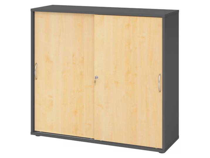 BETA S 1753S Schiebetürenschrank 3 OH Bogengriff Metall Graphit/Ahorn