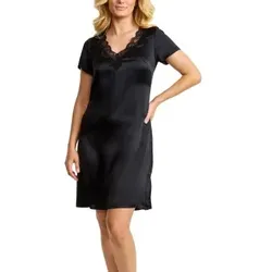 Damella Woven Silk Plain Nightdress Schwarz Seide Medium Damen