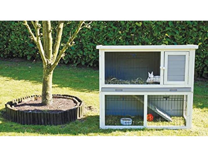Konijnenhok bouwpakket met plastic lade en ren grijs/wit 91 cm