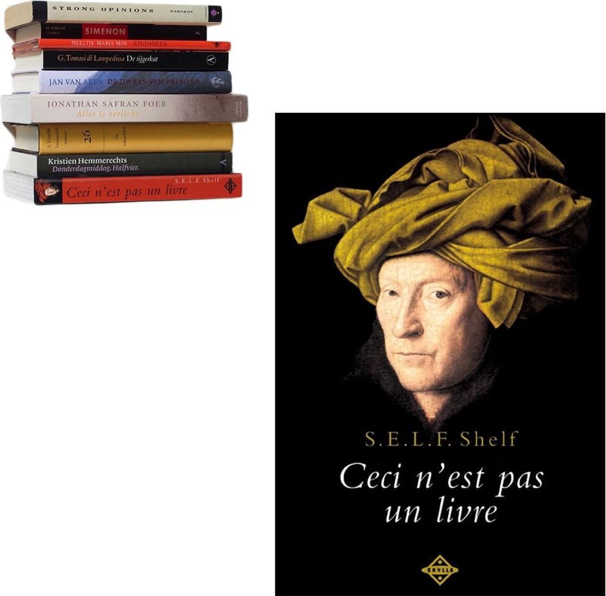 Selfshelf zwevende boekenplank Ceci n'est pas un livre Man met tulband okergeel