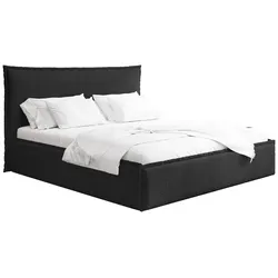 POLSTERBETT Pillow mit Bettkasten, Lattenrost & hohem Kopfteil in Schwarz Bouclé 140x200 cm