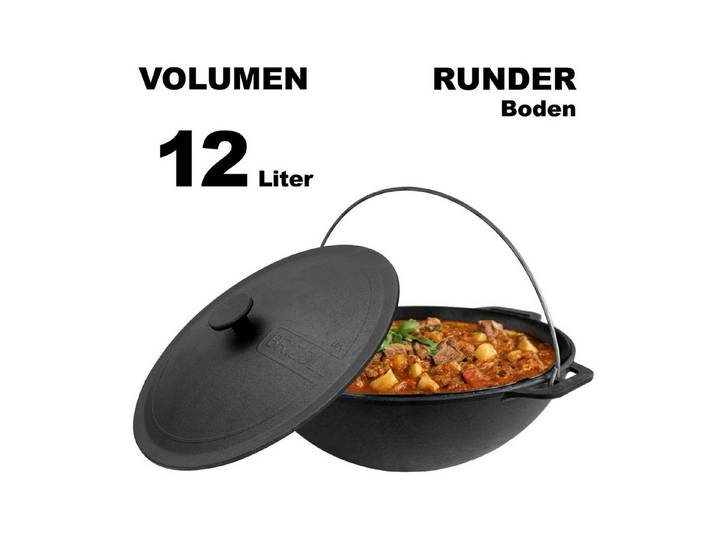 BIG-PAN Wok 12L Schwenktopf GusseisenKazan mit Deckel