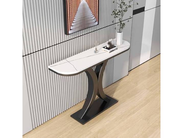 KAFHGEIN Konsolentisch Schmal mit Sintersteinplatte und Metallbeinen Konsolentisch mit Sintersteinplatte, modernen Metallbeinen und platzsparendem Design für Flur, Eingangsbereich, Foyer