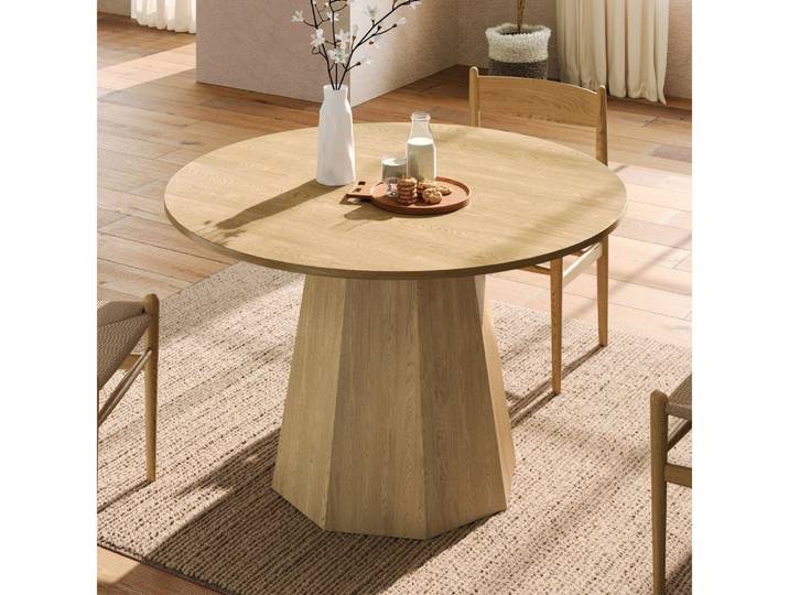 BBWL Esstisch in Eichenfarbe, skandinavisches Design mit stabiler Tischplatte, Runder Esstisch 120cm MDF für 4-6 Personen