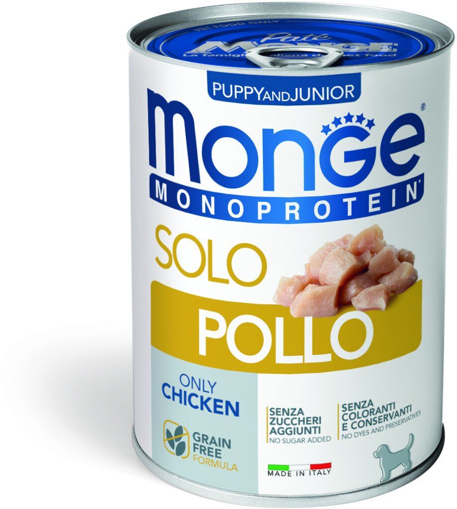 Monge Monoprotein Paté Puppy & Junior solo Pollo 400 g Alimento Umido per Cani Cuccioli
