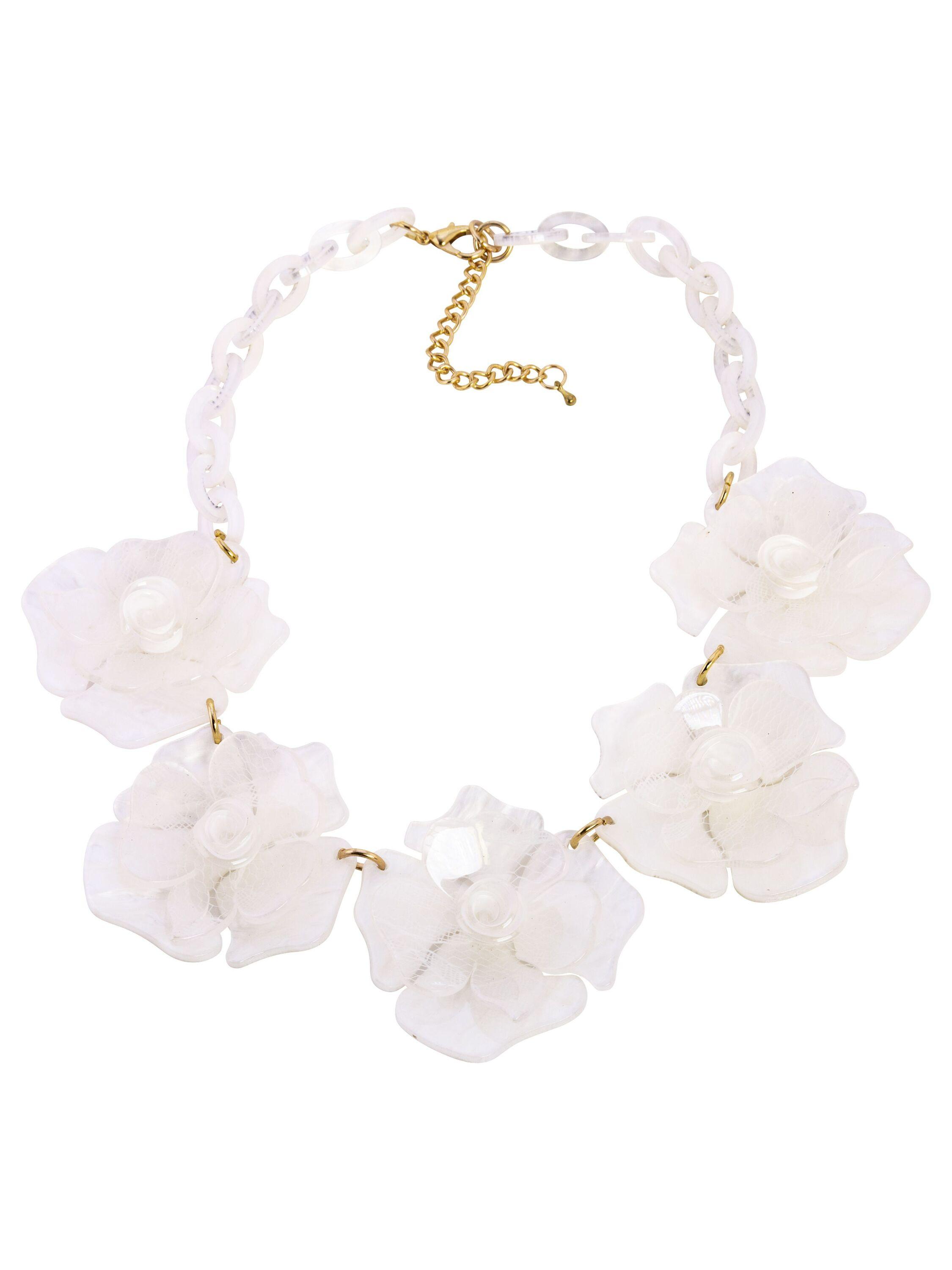 Steuer Modeschmuck Collierkette Blütencollier in der Farbe weiß/perlmutt