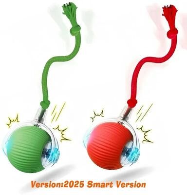Inspired Living Smart Cat Ball Rechargeable Interactive Cat Toy 2pcs Green Red