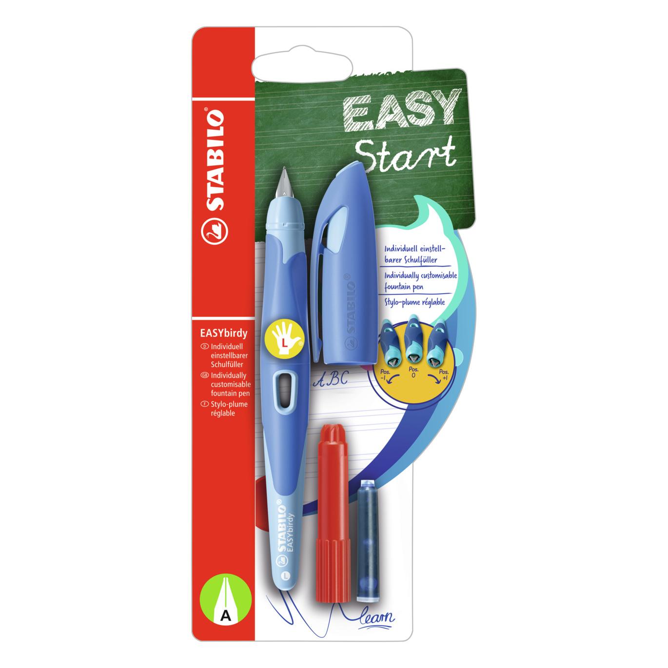 Stabilo Ergonomischer Schulfüller für Linkshänder mit Anfänger-Feder A - EASYbirdy Pastel Edition bl (1x) (B-57271-3)