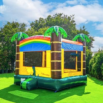 HeroKiddo 13 Ft. Safari Commercial Strength Reinforced Construction Bounce House for Kids, Basketball Hoop, Includes Blower