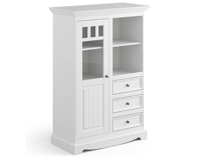 Lomadox Wohnzimmer Esszimmer Schrank Highboard Vitrine, Massivholz in weiß