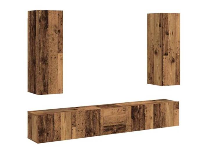 LMTYOENFG TV-Wandschrank 5er Set Altholz-Optik Holzwerkstoff Flexibles Hängebord-Set für Wohnzimmer und Flur, bietet vielseitigen Stauraum und moderne Holzoptik ohne Platzverlust.
