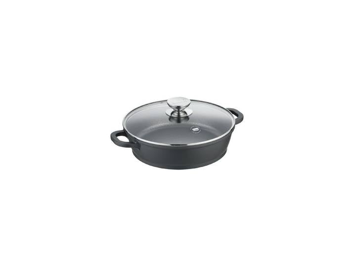 Berndes Servierpfanne mit Glasdeckel 24, 28 oder 32 cm, Aluguss, schwarz - Vario Click, Aluminium-Vakuumdruckguss