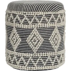 FineBuy, Hocker, Sitzhocker Polsterhocker Wolle Rund Grau 40 cm Boho Hocker mit Stauraum