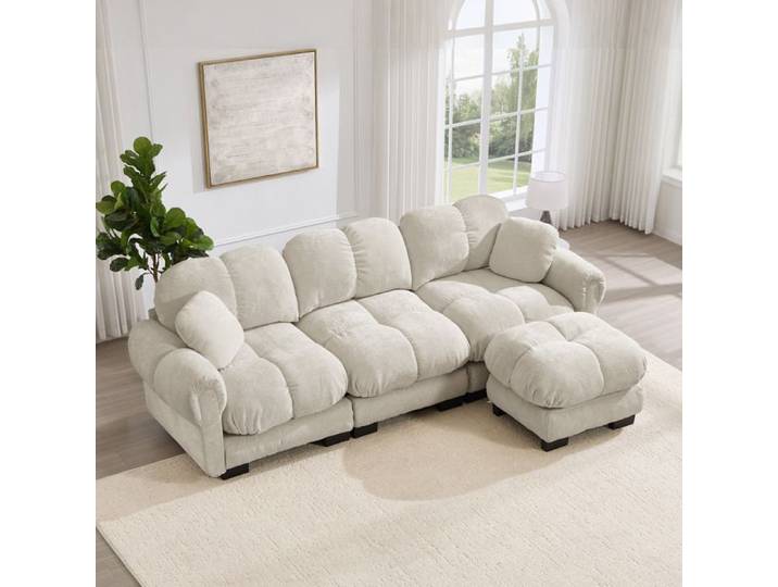 VUENOR Canapé d'angle modulable 260x149 cm beige – ottomane mobile 3 places