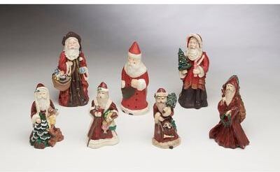 Orchard Creek Designs Ceramic 7-Piece Santas Figurine Set, Multi