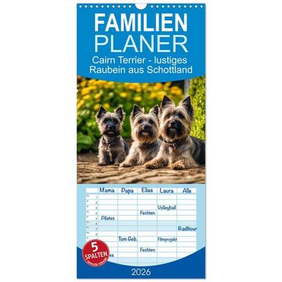 Familienplaner 2026 - Cairn Terrier - lustiges Raubein aus Schottland mit 5 Spalten (Wandkalender, 21 x 45 cm) CALVENDO