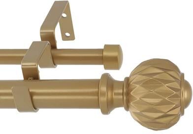 Meriville 1-Inch Diameter Double Window Curtain Rod, Castani Finial