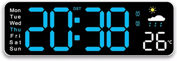 Inspire Curations USB Powered Large Digital Wall Clock With Temperature Date And Adjustable Brightness white blue